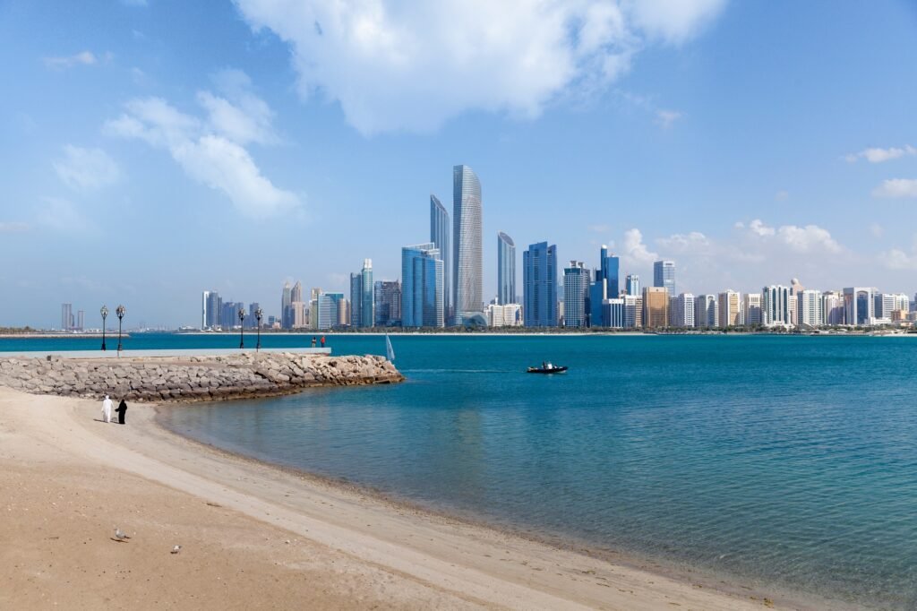 Abu Dhabi corniche, view from the beach