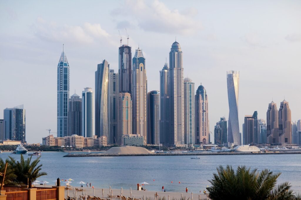 Beautiful view of the skyscrapers in Dubai at dawn. UAE