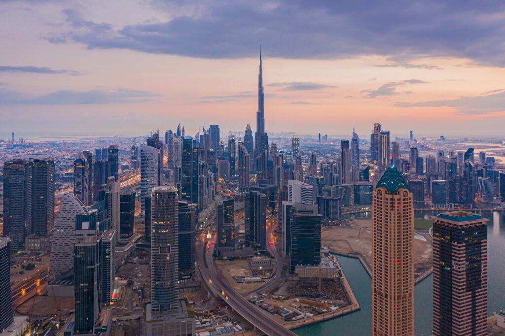 Dubai Downtown skyline, United Arab Emirates or UAE. Urban city.