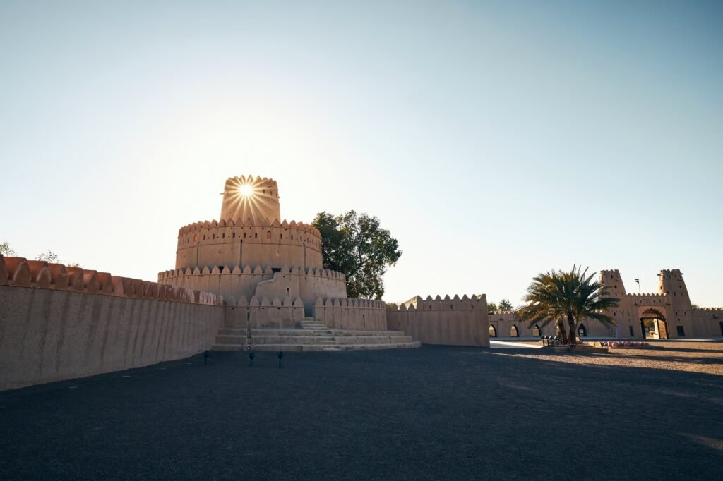 Towers of historical fort at sunset